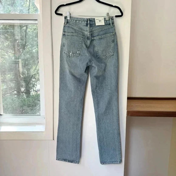 NWT AGOLDE Lana Straight Leg Jeans Denim High Rise Rips in Backdrop - Picture 9 of 16